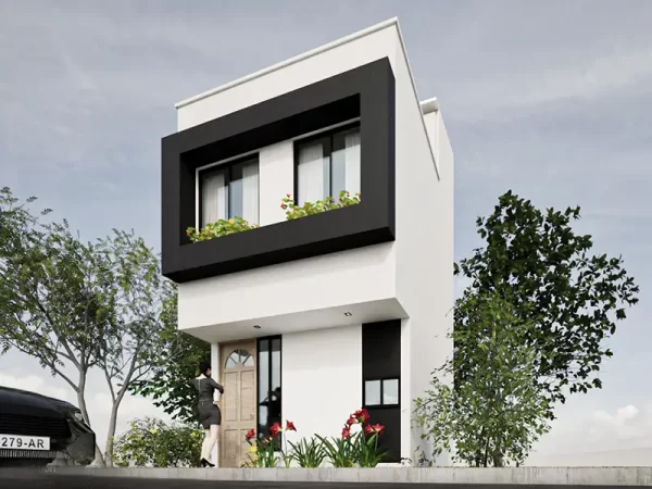 Casa Pequeña de 4x4 con 3 plantas y 2 domitorios