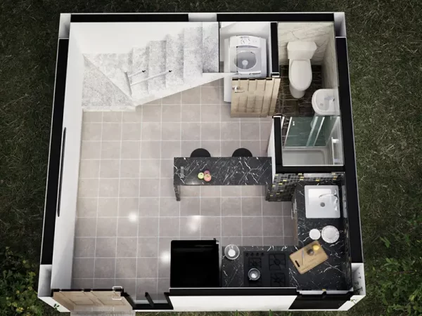 Casa Pequeña de 4x4 con 3 plantas y 2 domitorios - Imagen 4