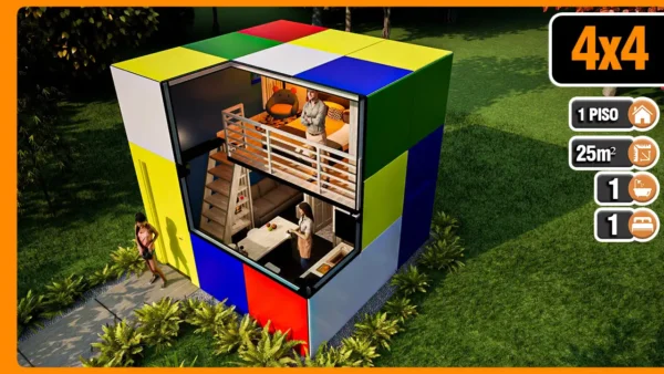 Casa 4x4 x4 de altura tipo CUBO RUBIK Casa Temática