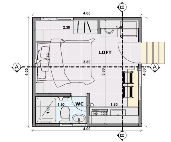 Plano de Casa Pequeña y Económica de 4x4 m - Imagen 4